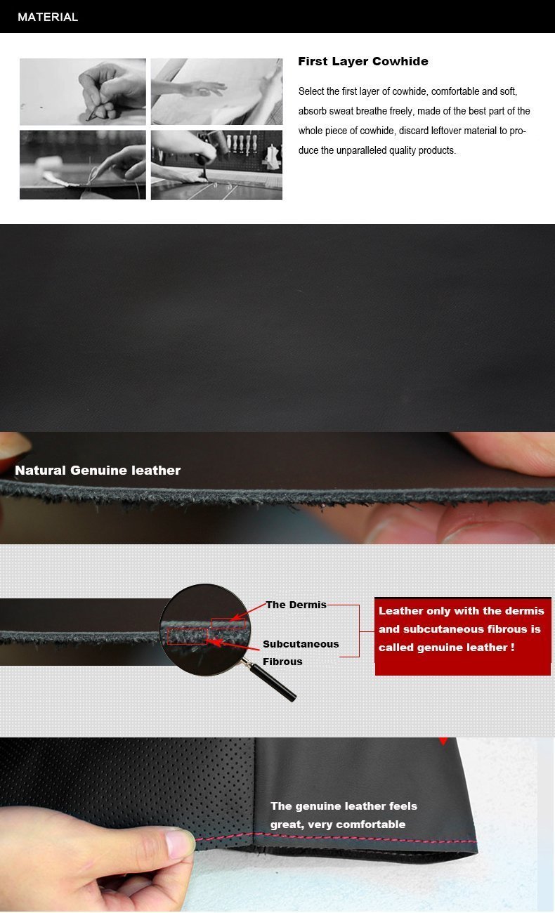 Loncky Car Custom Fit OEM Black Genuine Leather Steering Wheel Cover